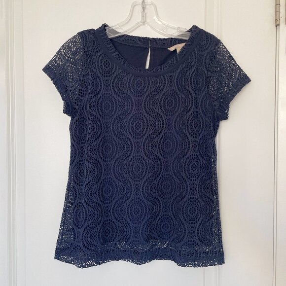 Banana Republic Lace Top - Navy, Size S - Picture 2 of 5